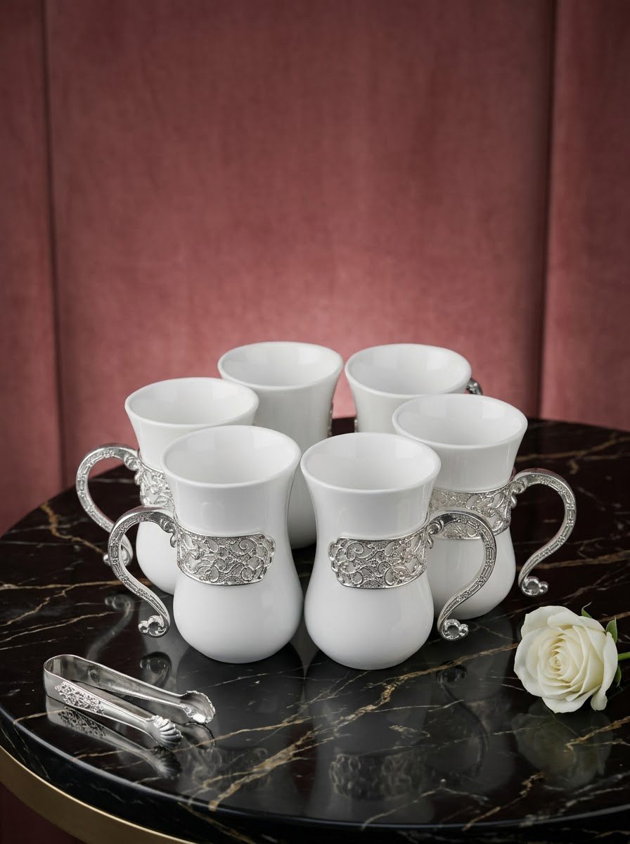 Ceramic Cup with Silver Handle Set of 6