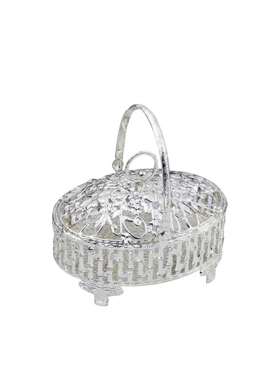 Oval Bamboo Pattern Basket with Handle