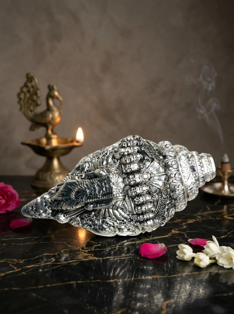 Lotus Vishnu Shankh (Silver Tone)