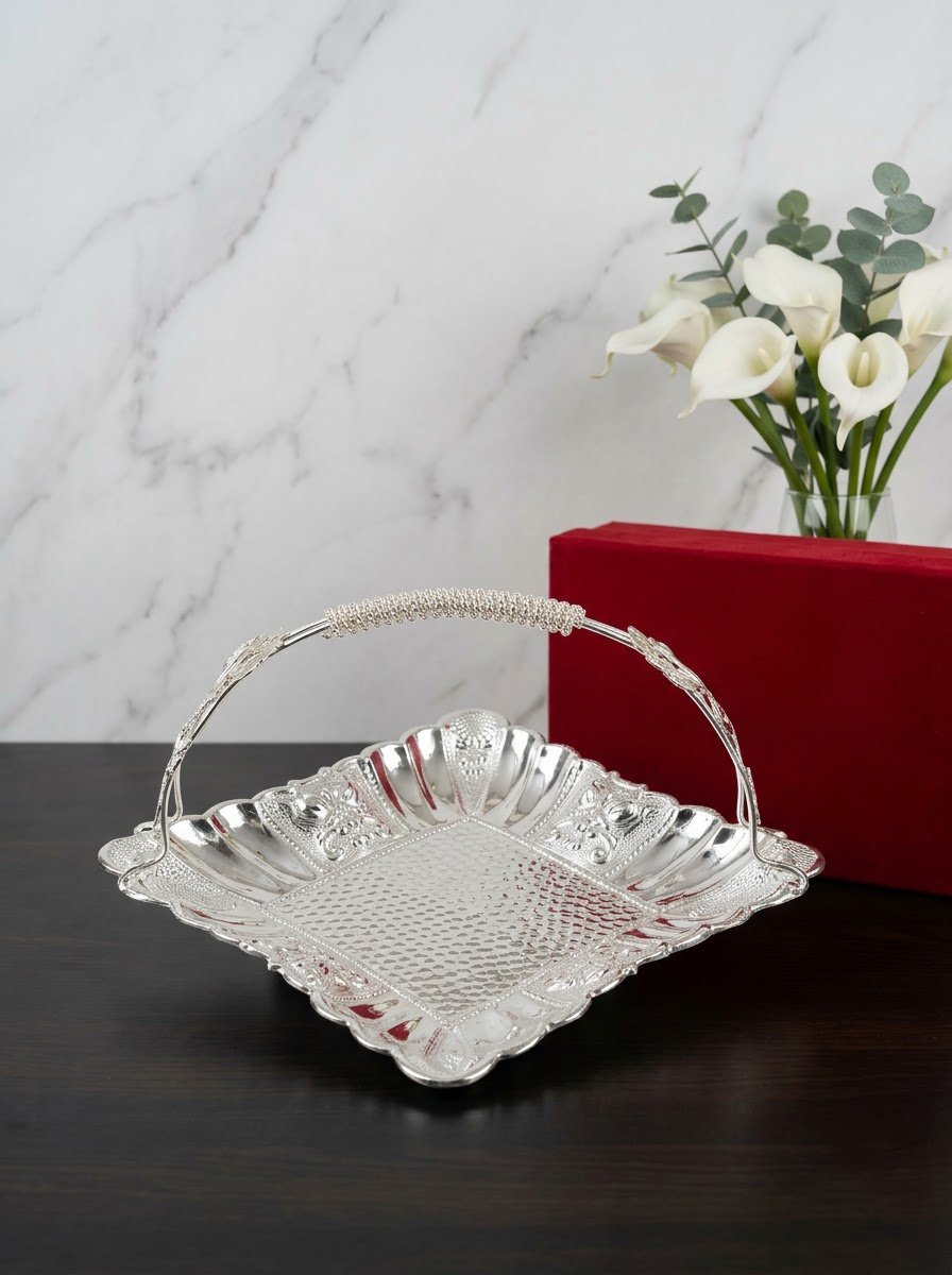 Hammered Square Platter with Handle