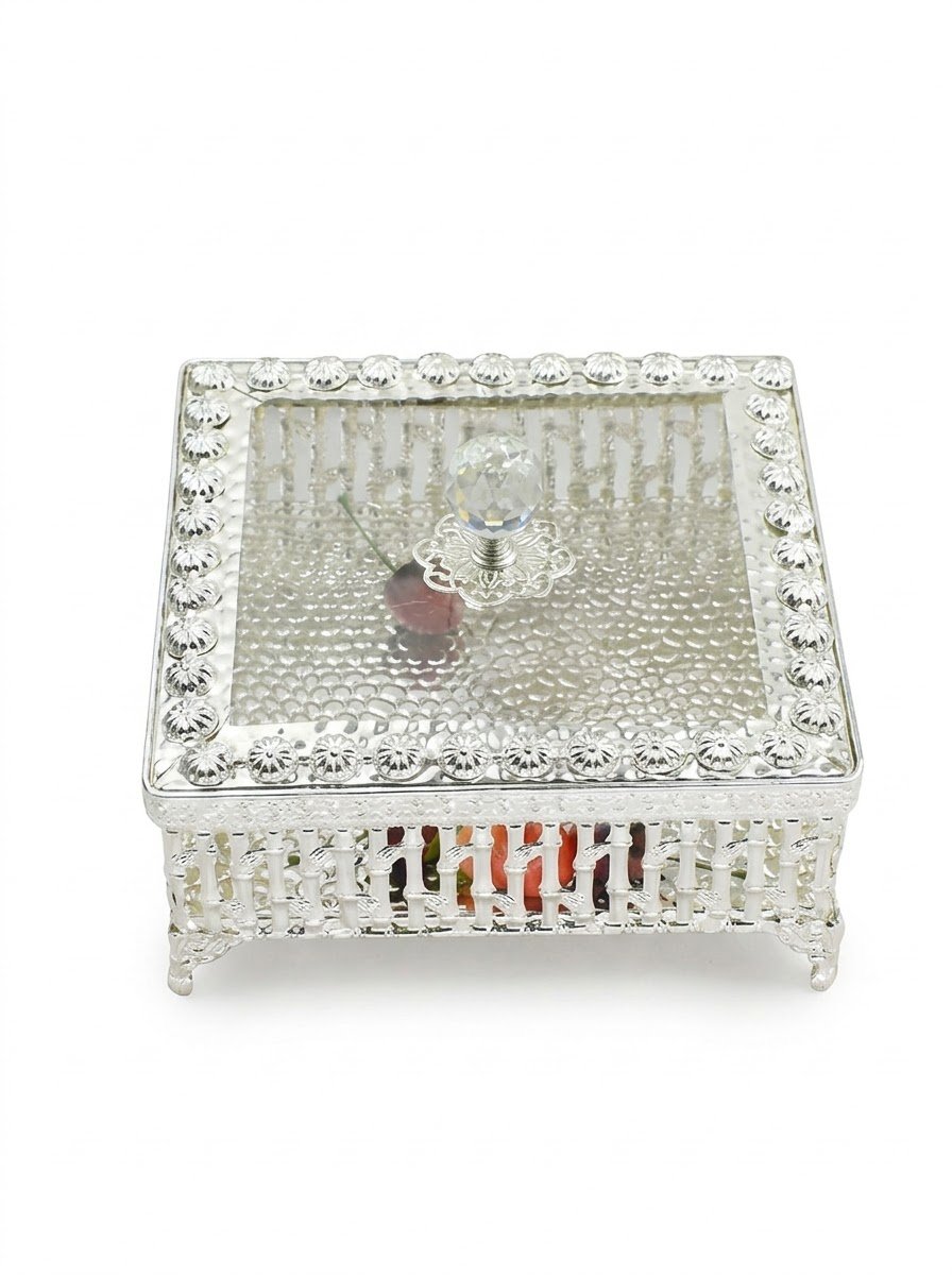Square Laddo Box in Bamboo Pattern with Partition- Small