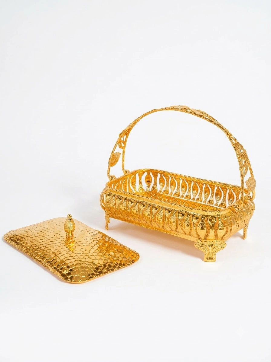 Beehive Rectanglular Shape Covered basket with Handle (G)