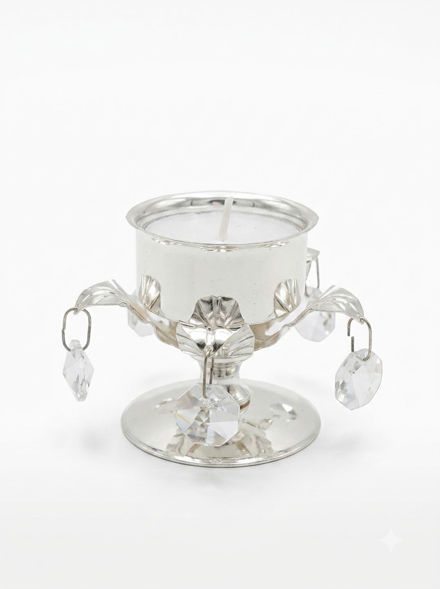 Tea Light with Crystal on Leaf