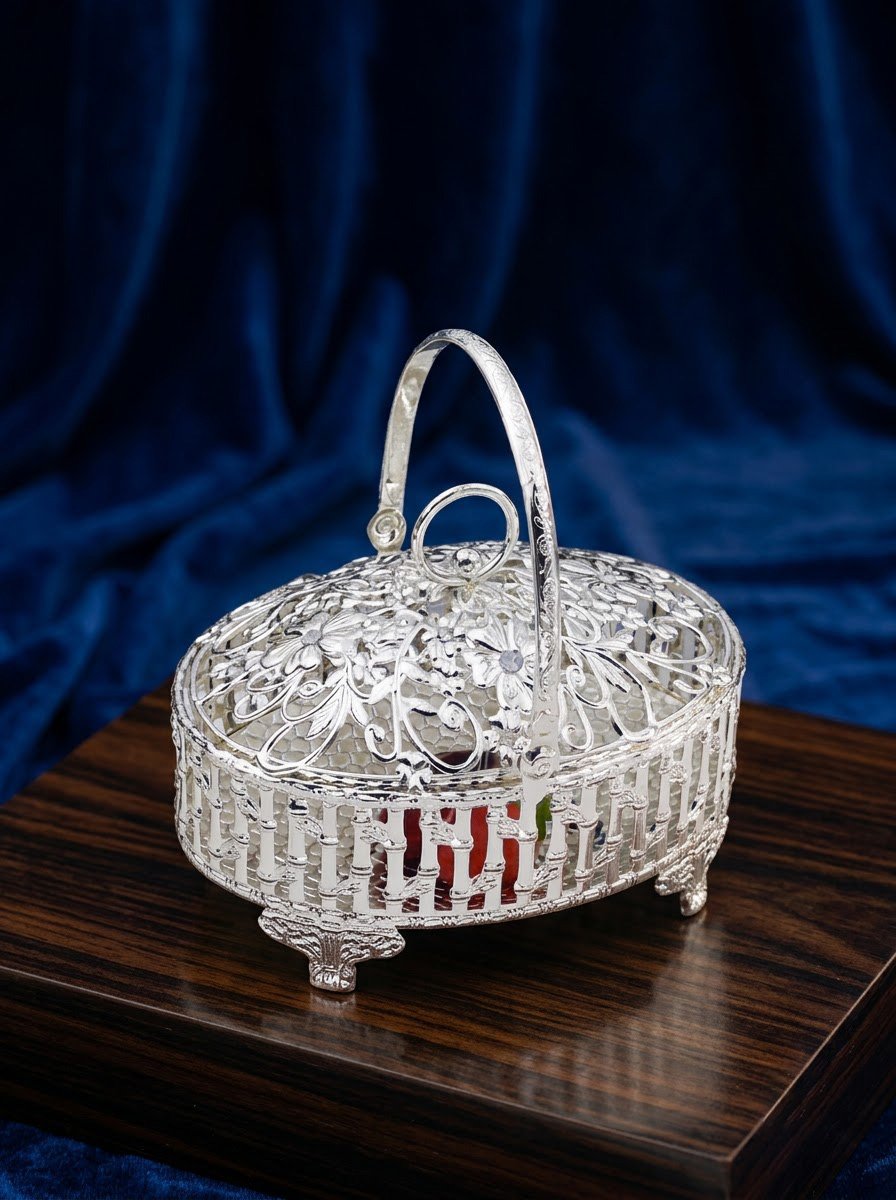 Oval Bamboo Pattern Basket with Handle