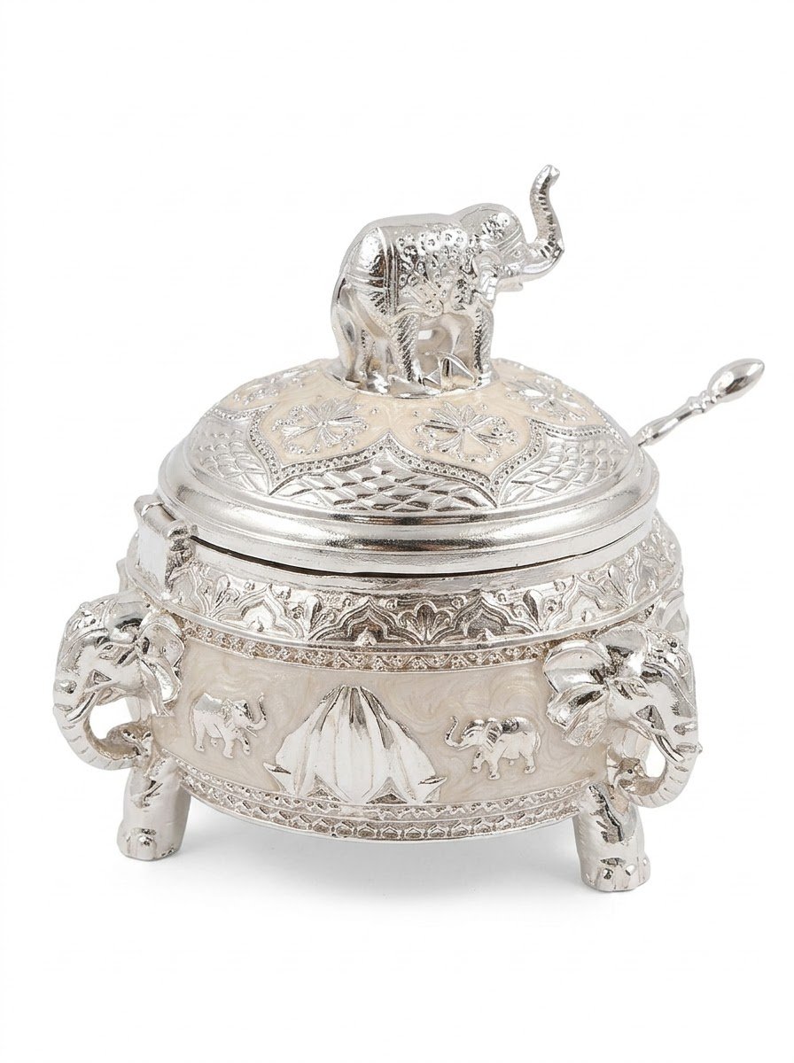 Elephant Sugar Pot Cream Enamel