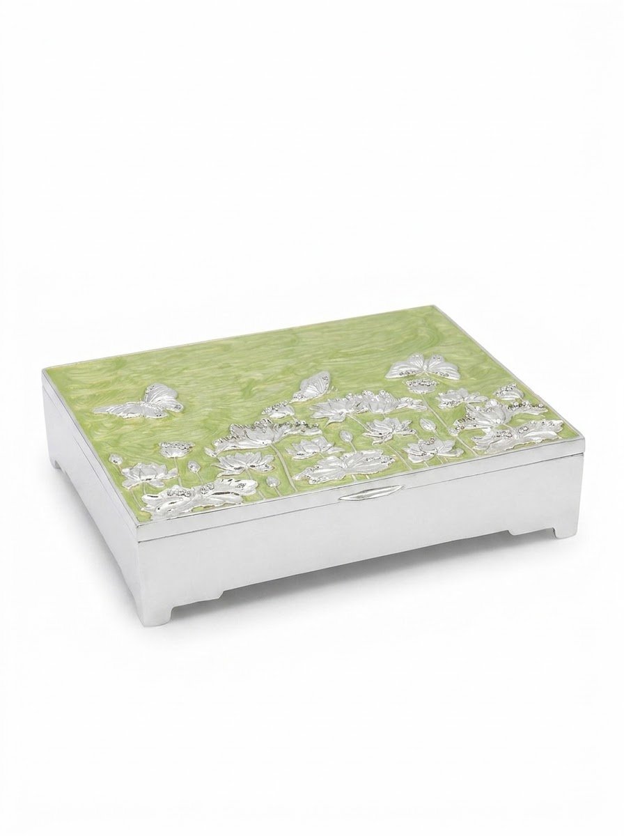 Square Buttefly Jewellery Box Green Enamel