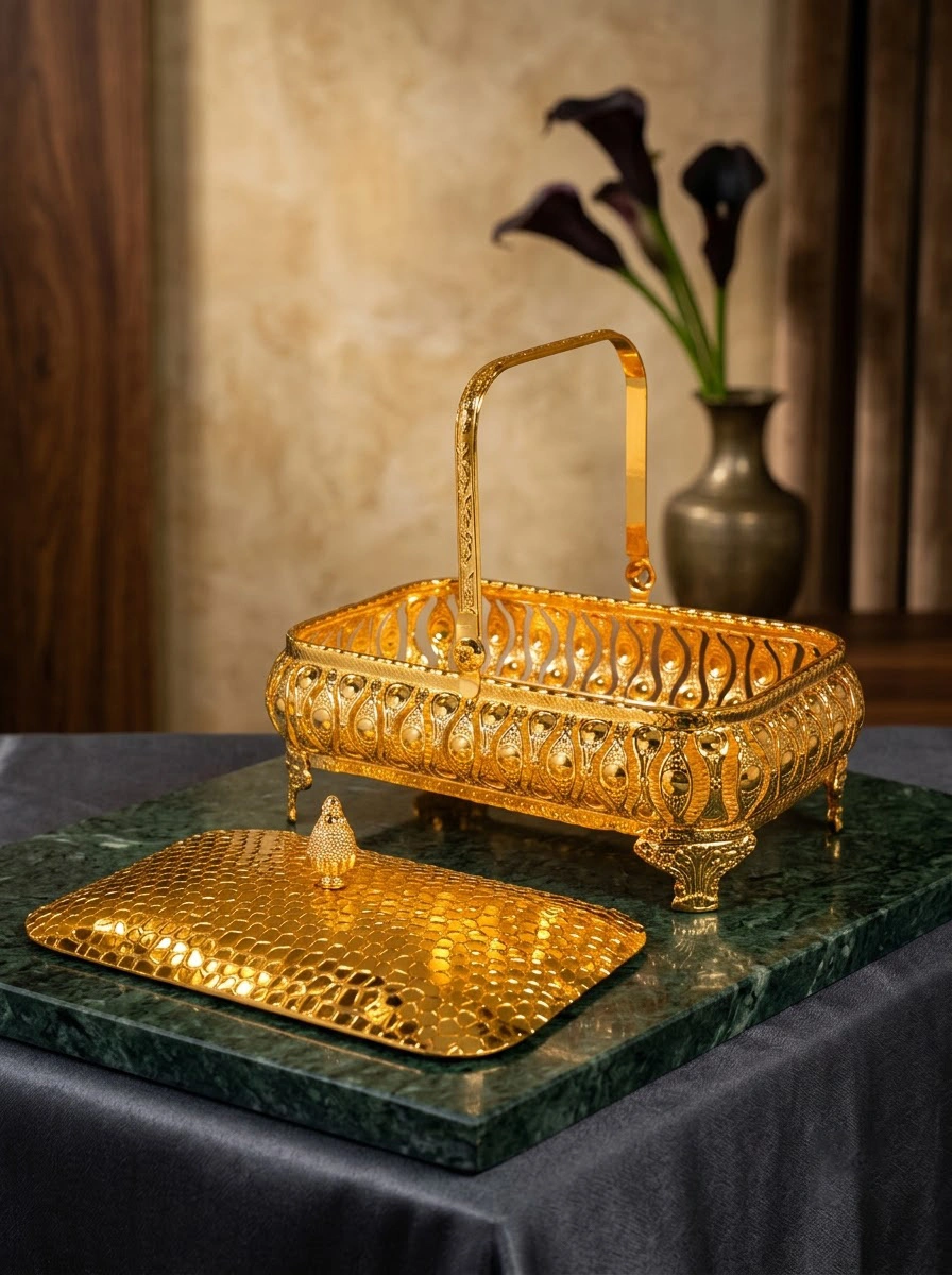 Beehive Rectanglular Shape Covered basket with Handle (G)