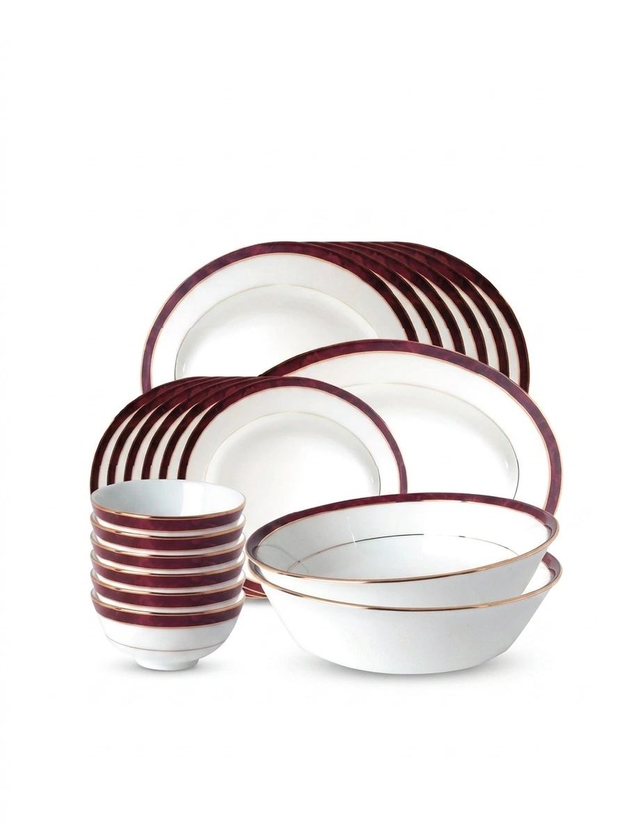 Marble Red Dinner Set 61 Pc