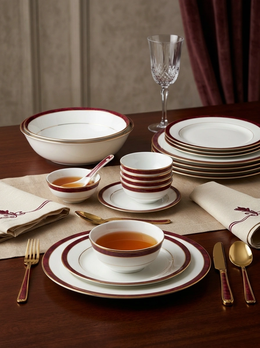 Marble Red Dinner Set 61 Pc