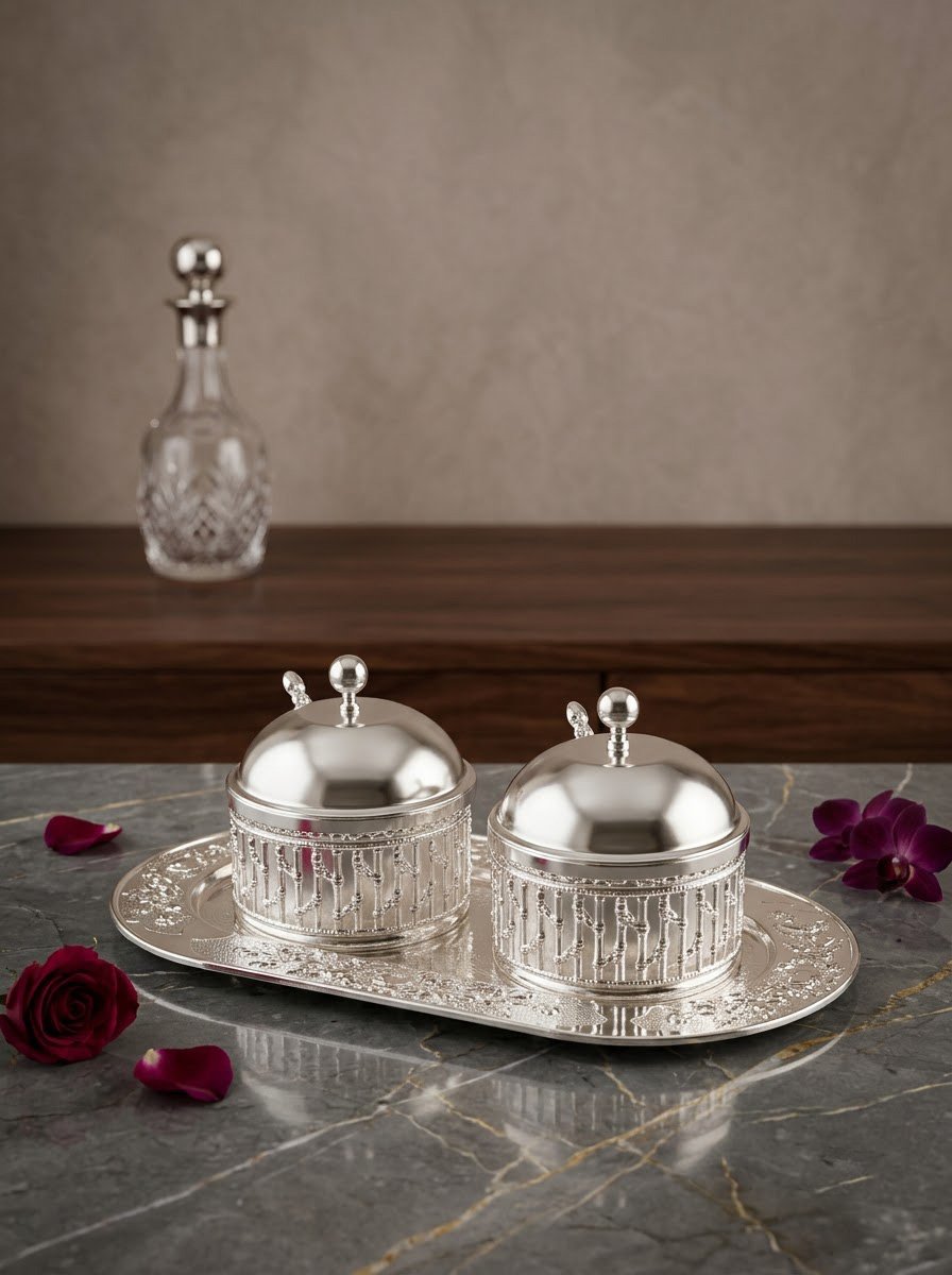 Tray with Sugar Pot Bamboo Design