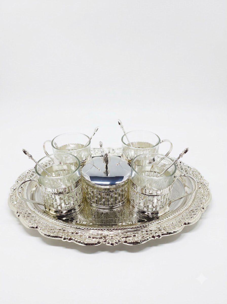 Kawa Set with Oval Tray Cream Enamel