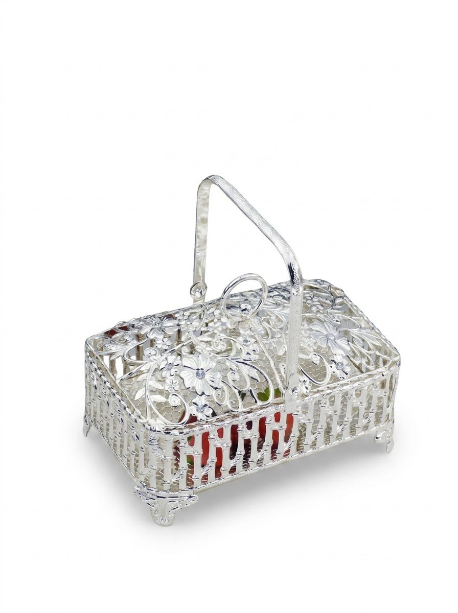 Rectangle Bamboo Pattern Basket with Handle