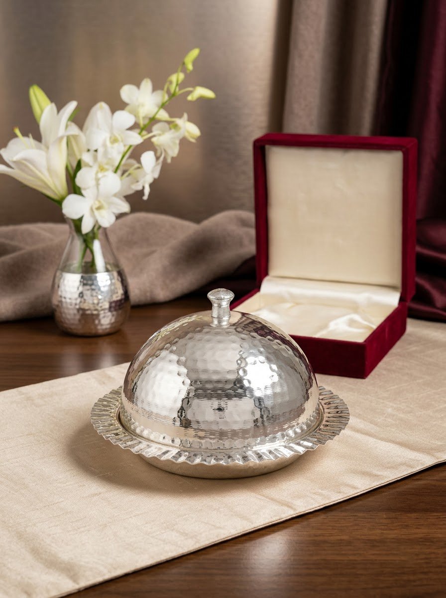 Round Hammered Covered Dish