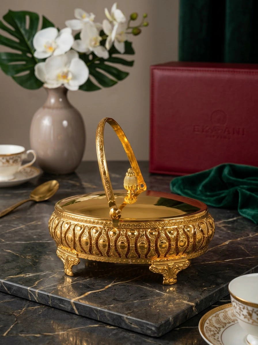 Beehive Oval Shape Covered Basket with Handle (G)