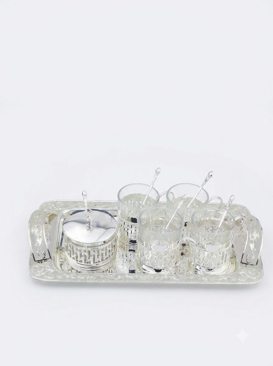 Kawa Set with Rectangle Handle Tray- Cream Enamel