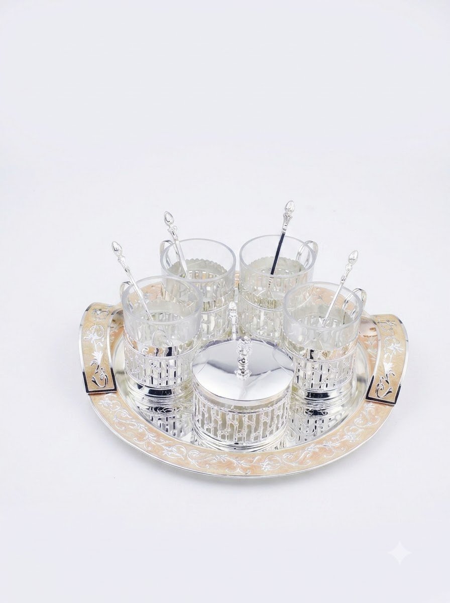 Kawa Set with Round Handle Tray Cream Enamel