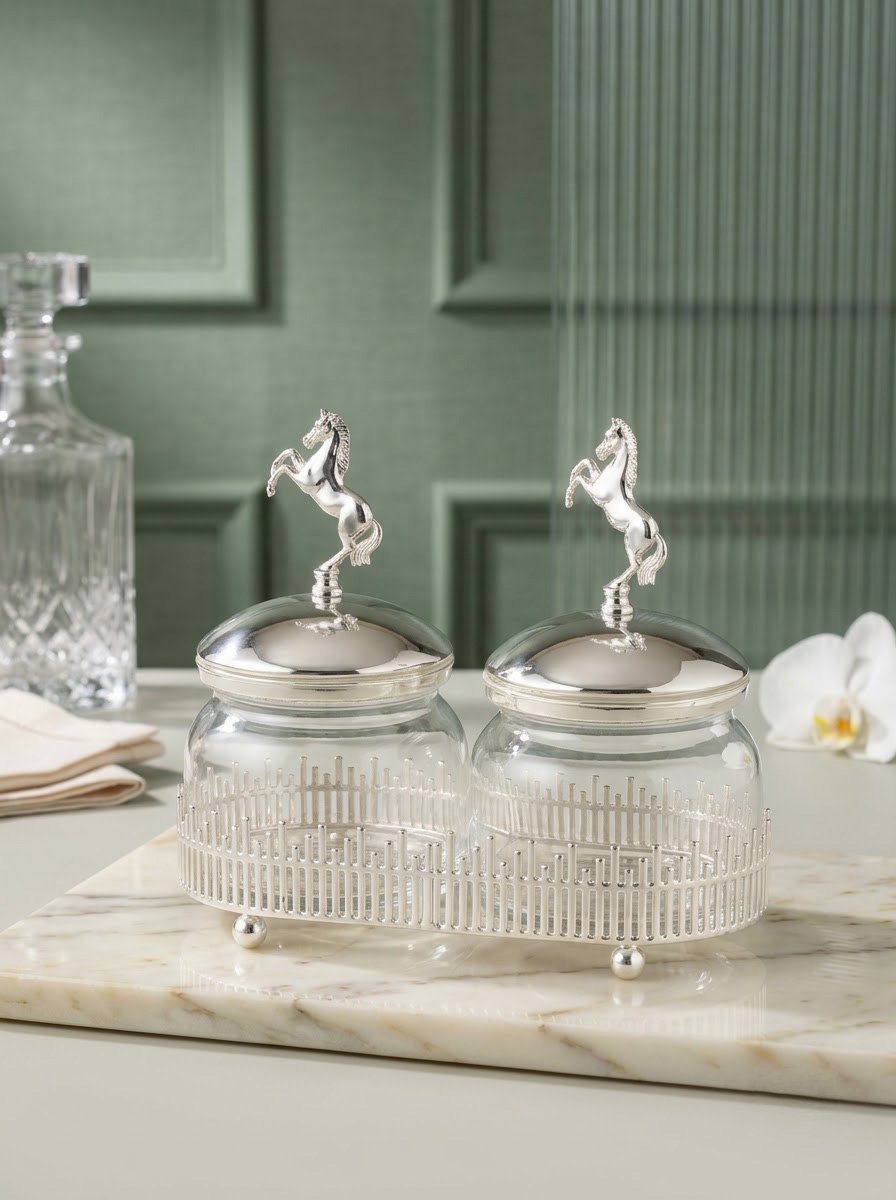 Set of 2 Containers with Horse Knob