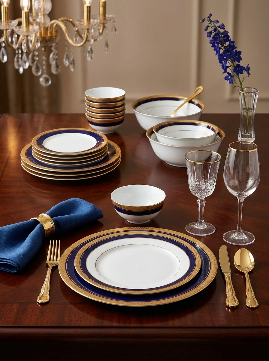Crestwood Cobalt Gold Dinner Set 21 Pc