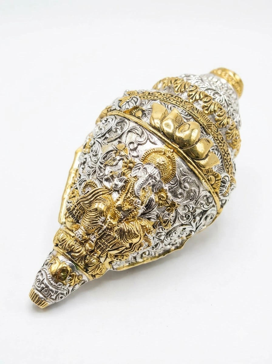 Lotus Ganesha Shankh Dual Tone Glossy Finish