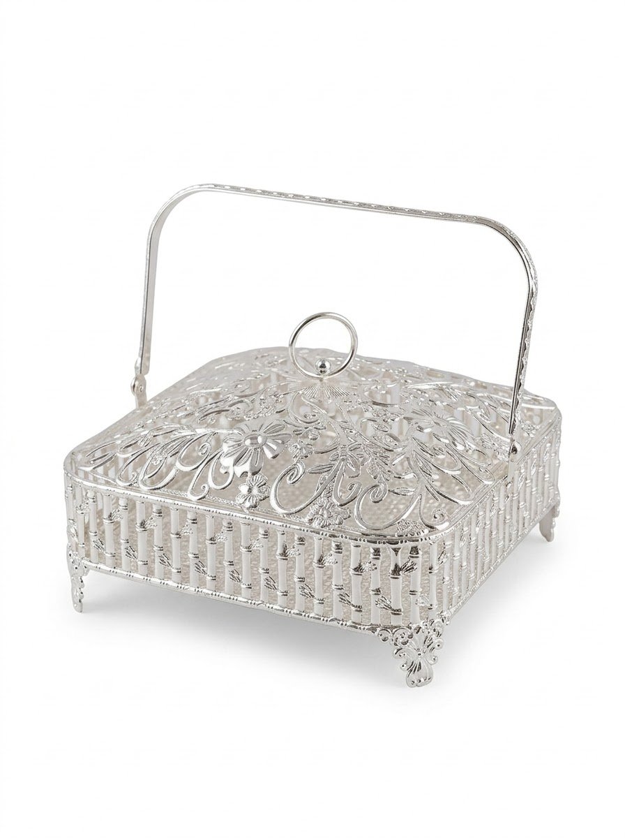 Big Square Basket with Lid & Handle Bamboo Design