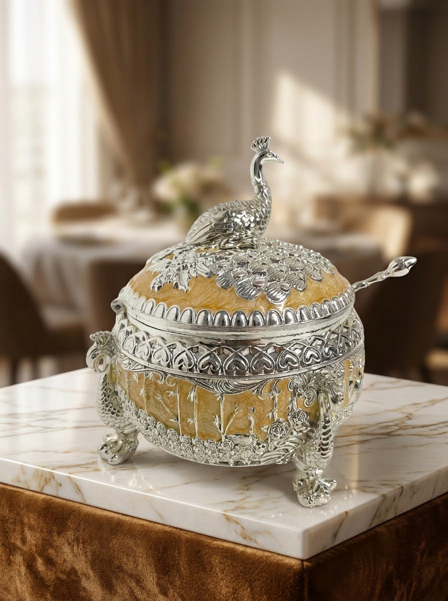 Peacock Knob Sugar Pot (Peach Enamel)