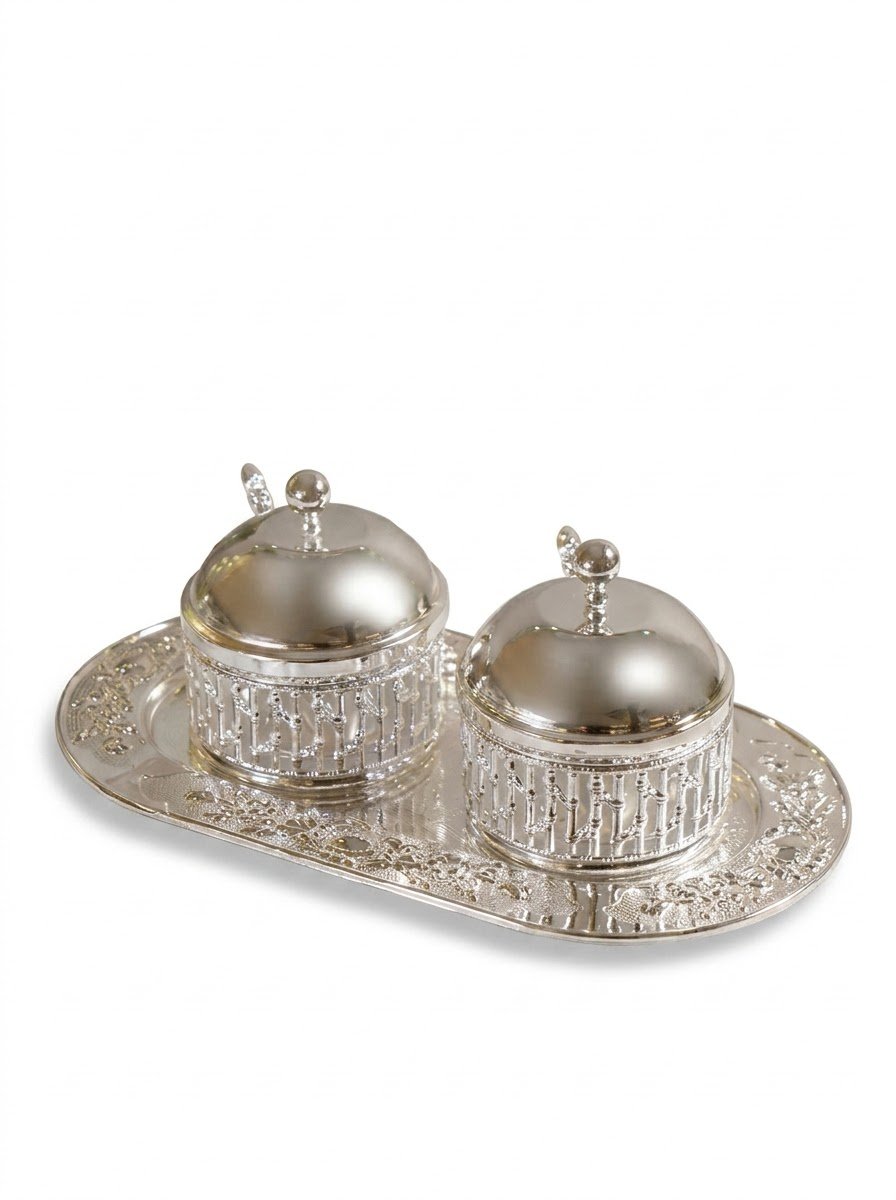 Tray with Sugar Pot Bamboo Design
