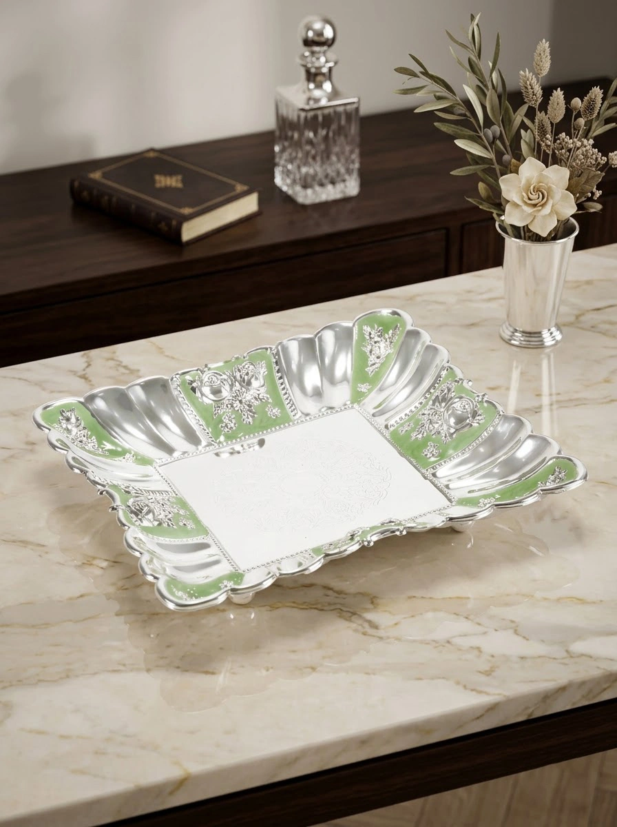 Square Tray with Green Enamel (M)