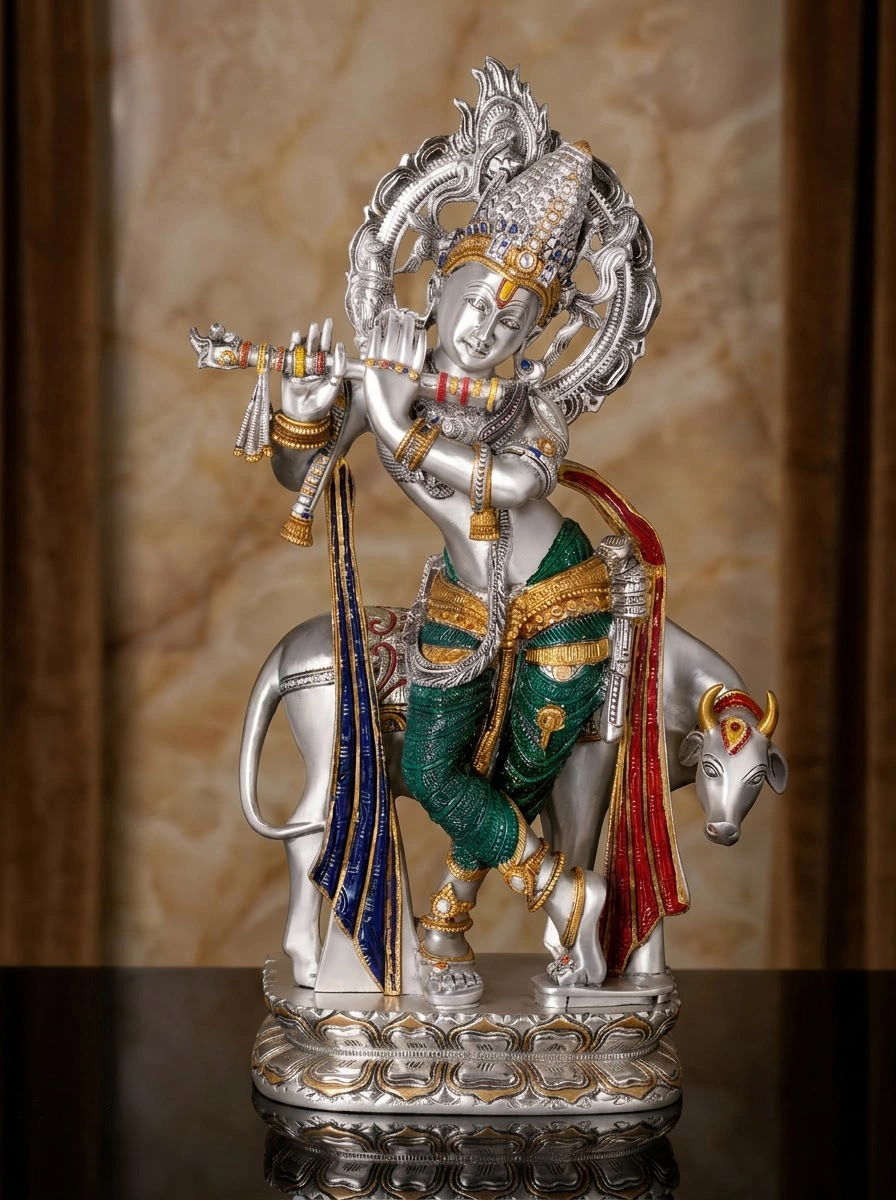 Krishna with Cow Green Dhoti