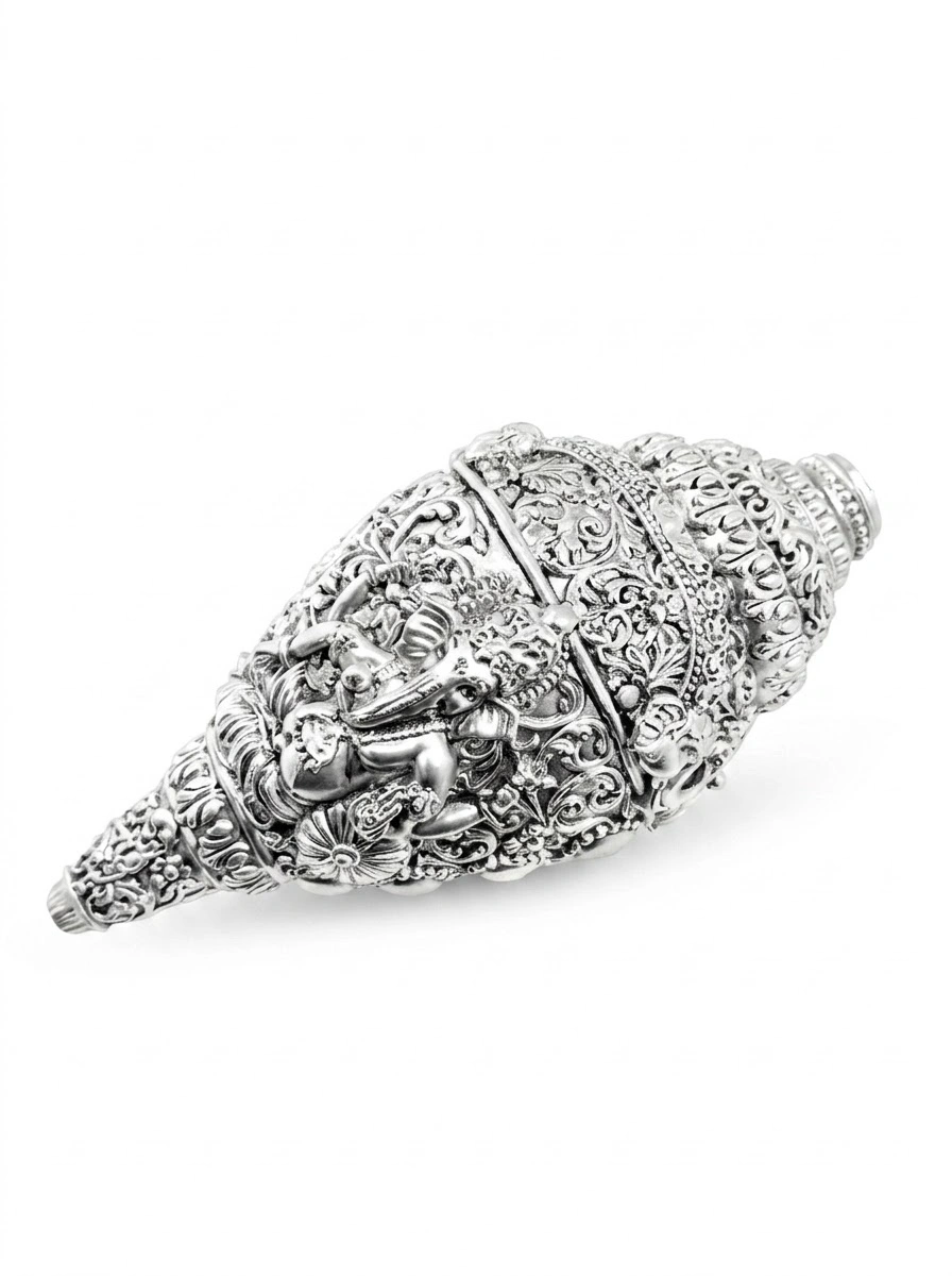 Ganesha Shankh Big Silver Antiq