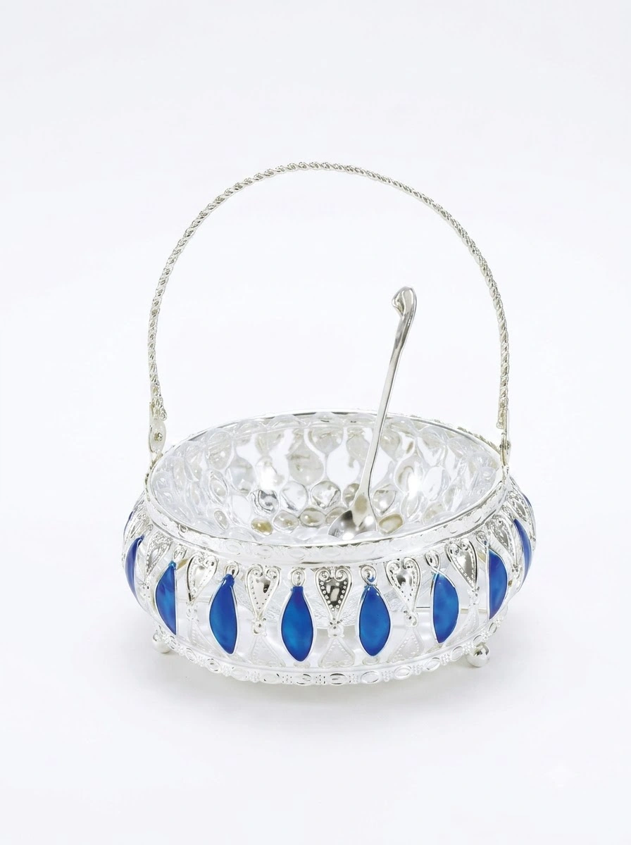 Basket with Handle Blue Enamel