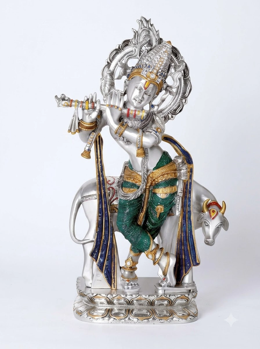 Krishna with Cow Green Dhoti