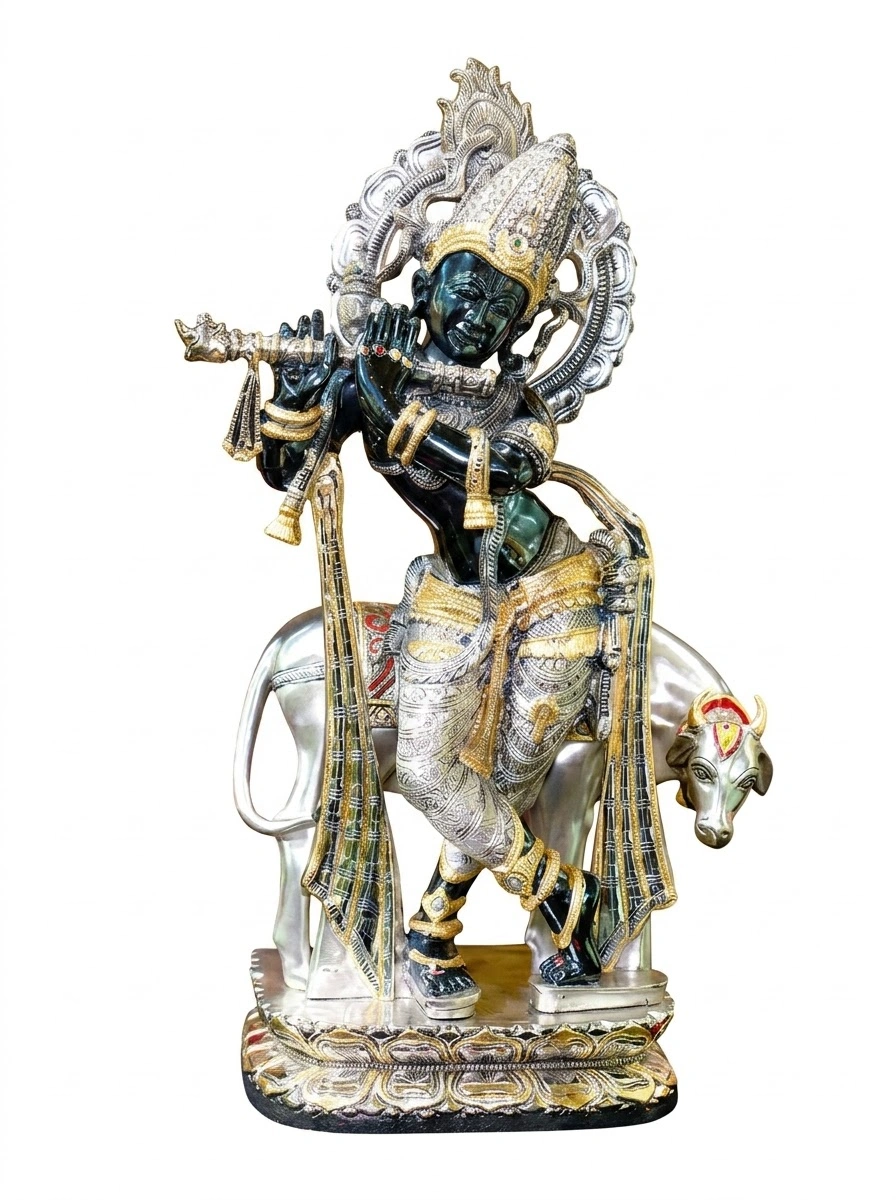 Krishna with Cow Silver Dhoti
