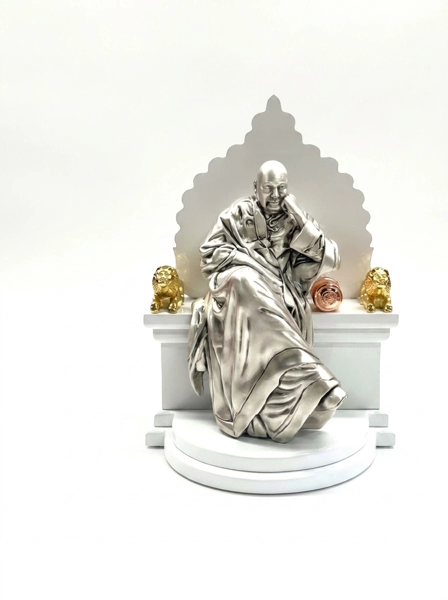 Guruji on Wooden Singhsasan White