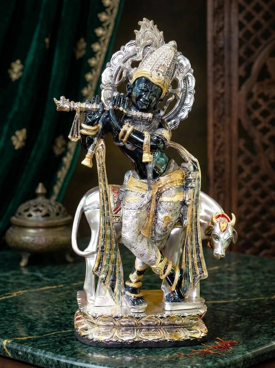 Krishna with Cow Silver Dhoti