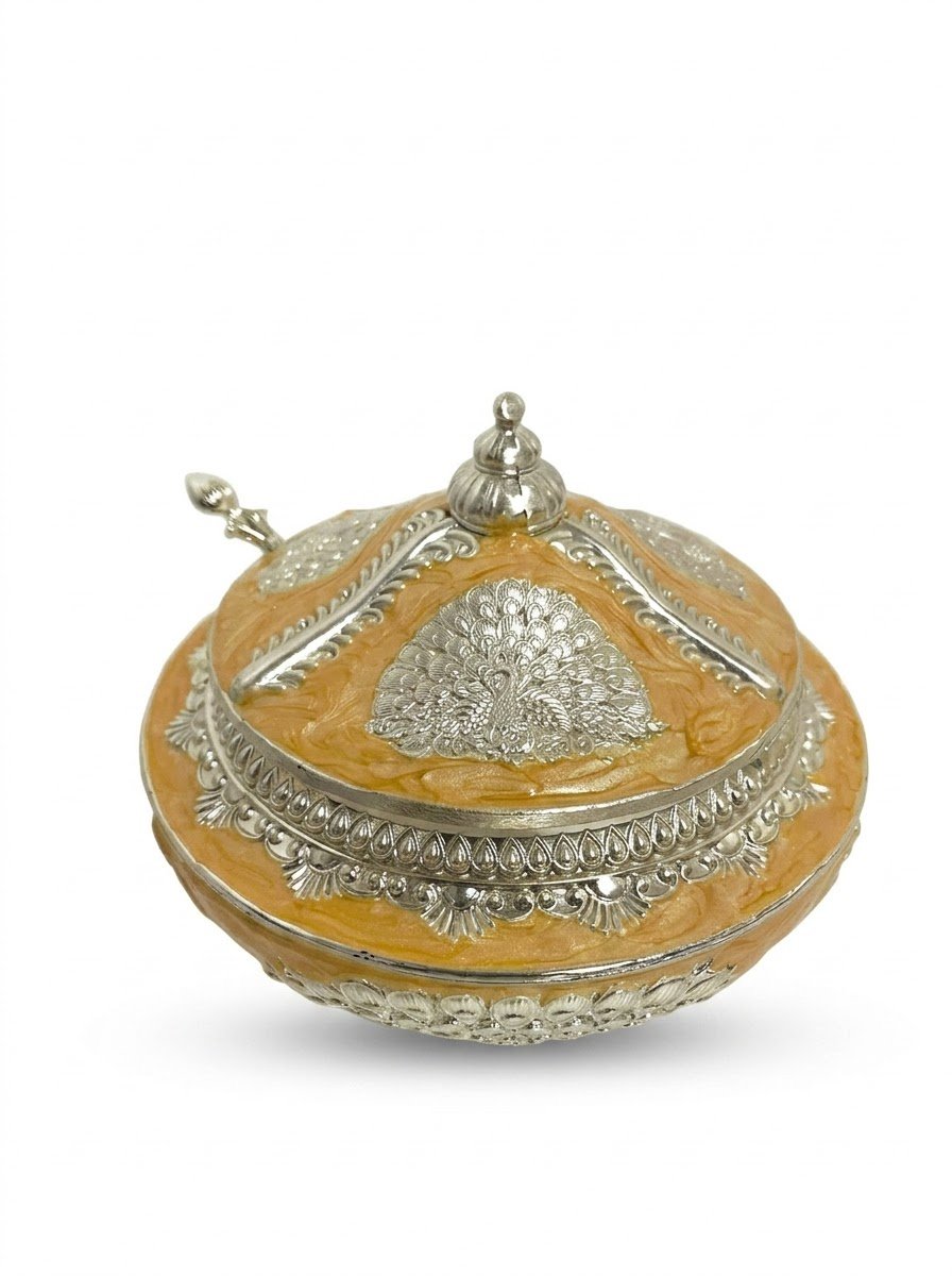 Peacock Sugar Pot (Peach Enamel)