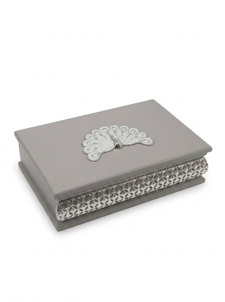 Rectangle Peacock Wooden Box (Grey)