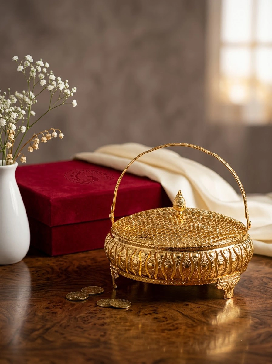 Beehive Round Shape Covered Basket with Handle (G)