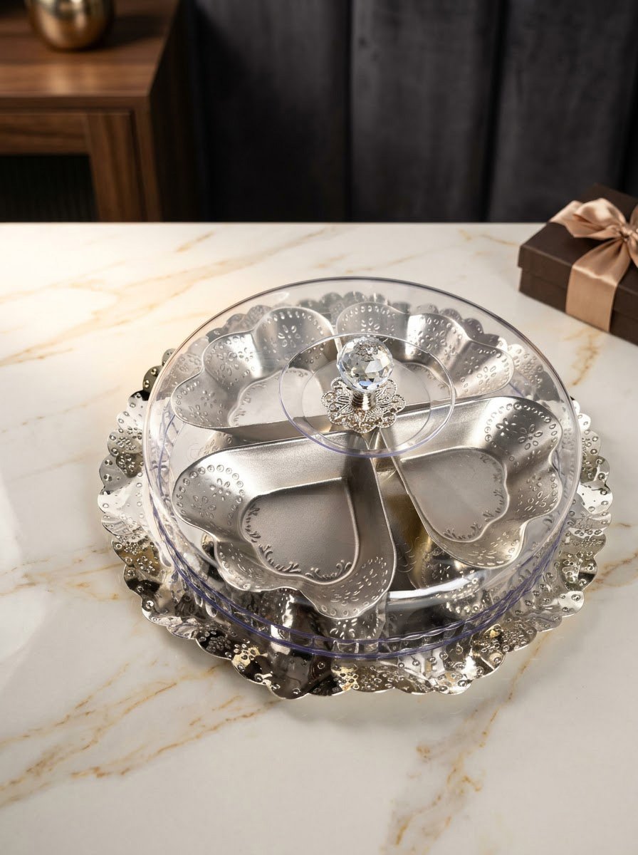 Tray with 4 Bowls & Clear Dom