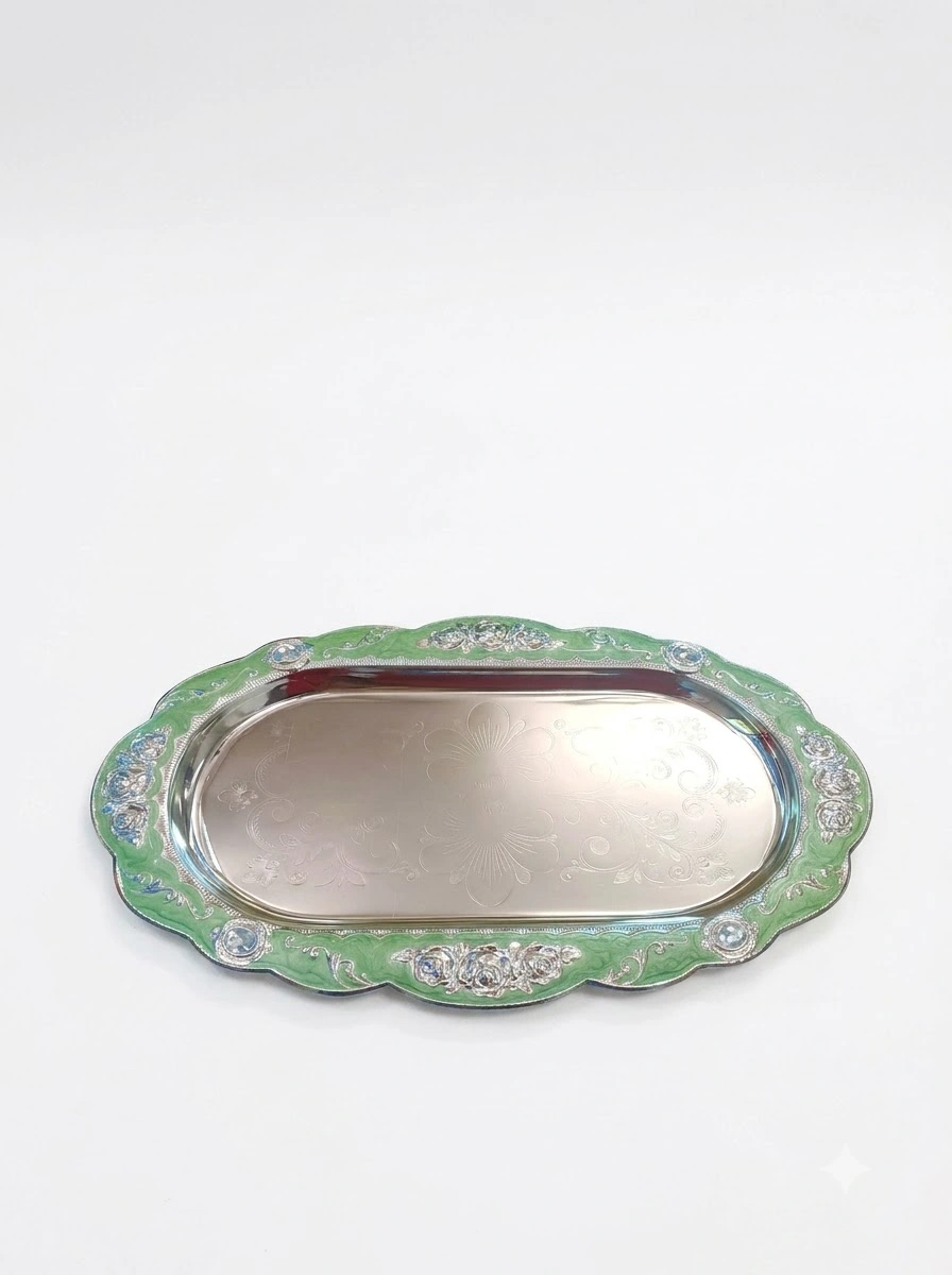 Flower Green Enamel Tray