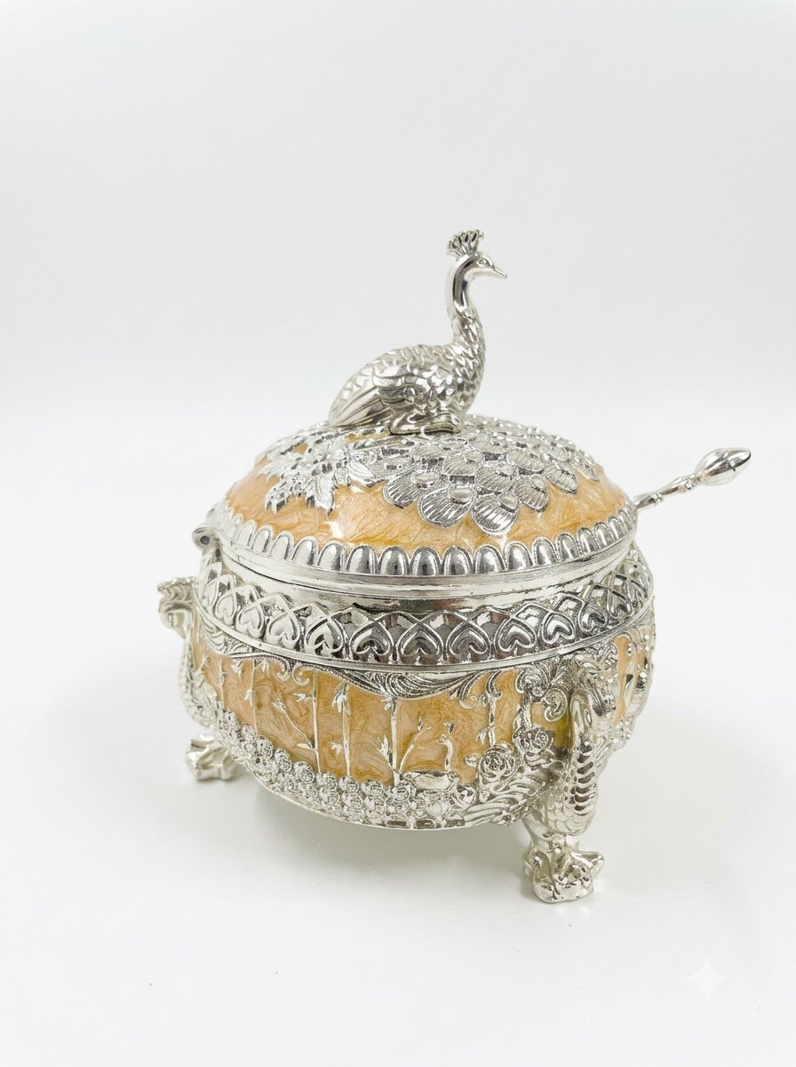 Peacock Knob Sugar Pot (Peach Enamel)