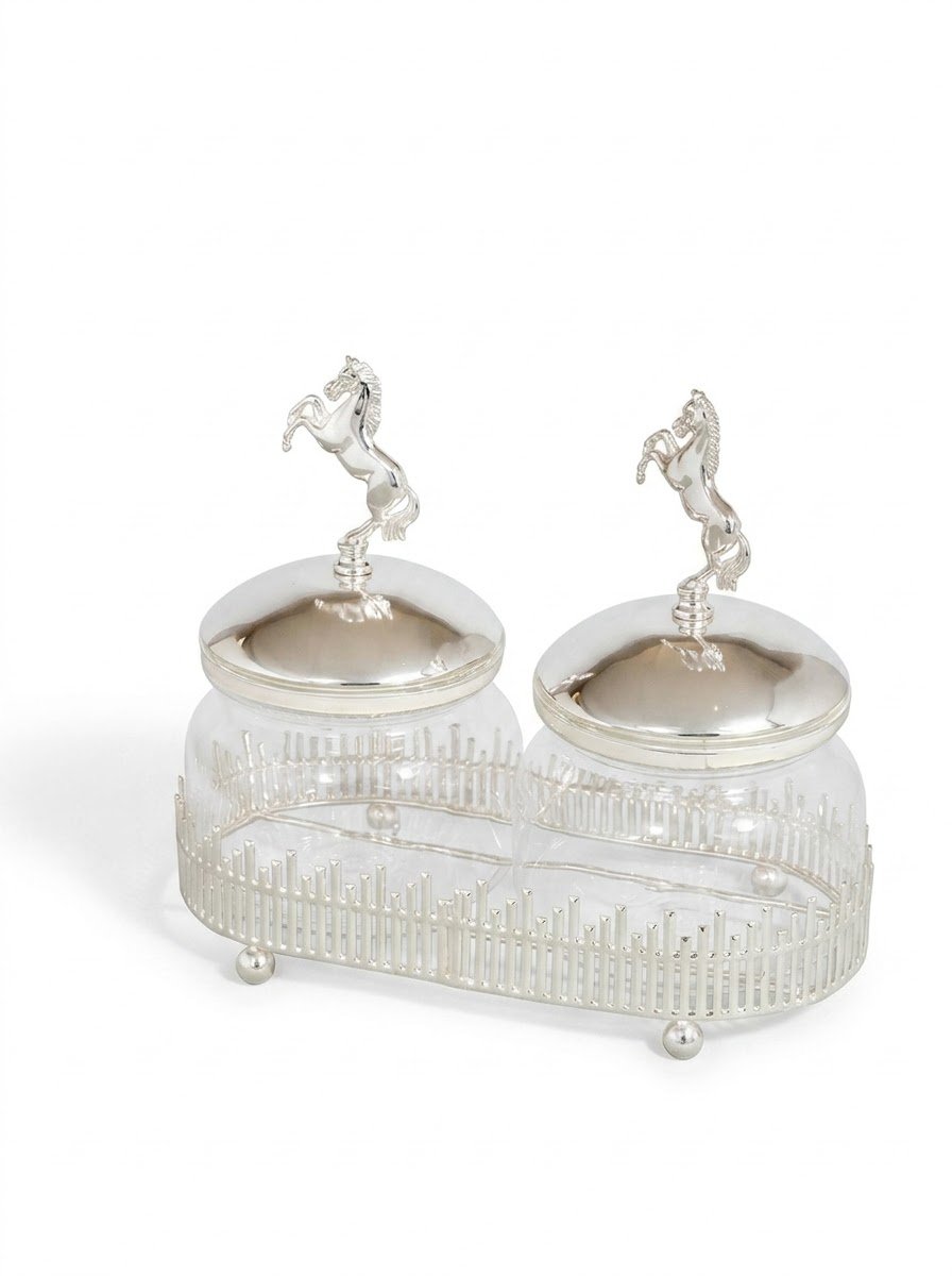 Set of 2 Containers with Horse Knob