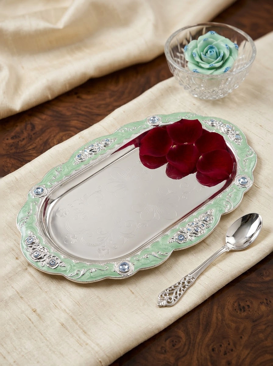 Flower Green Enamel Tray