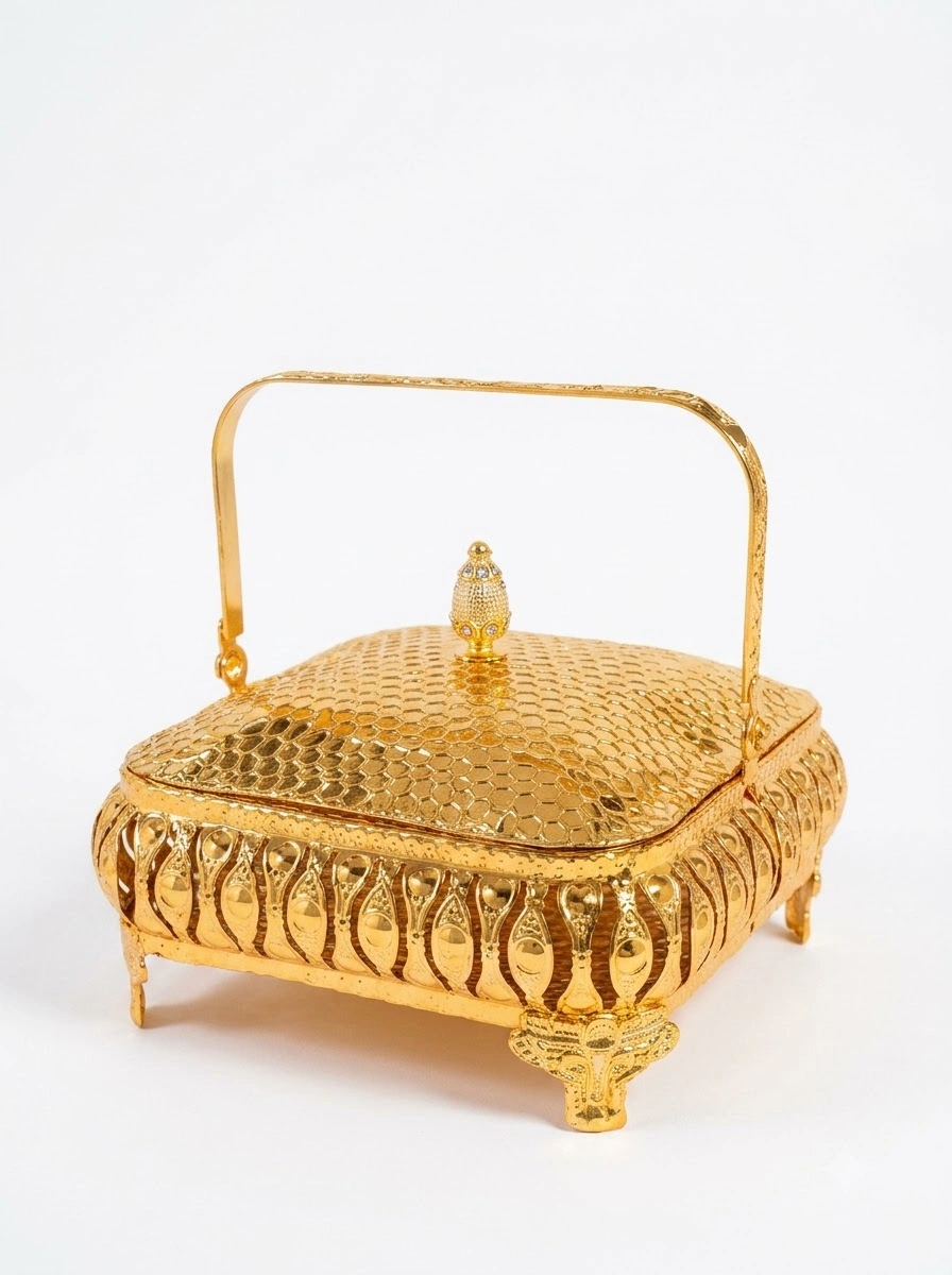 Beehive Square Shape Covered Basket with Handle (G)