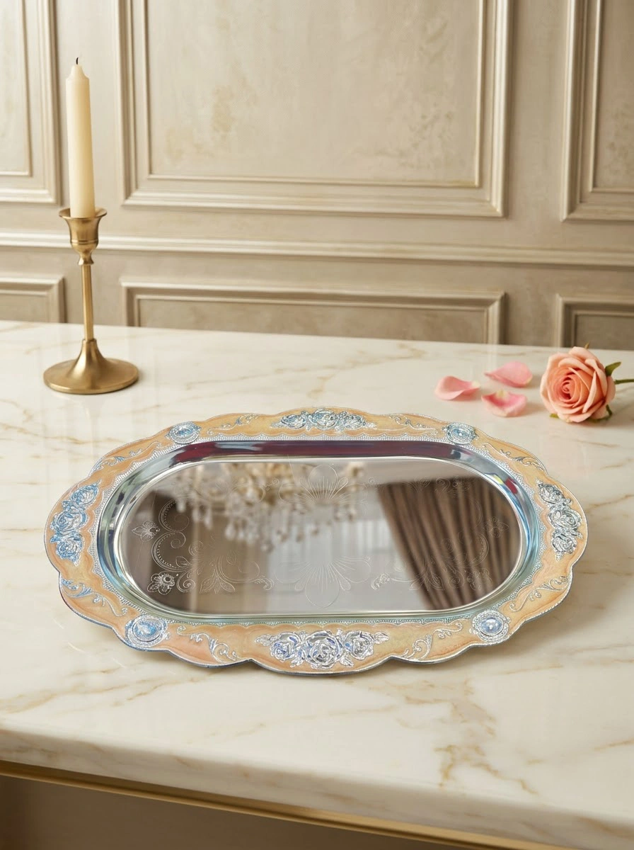 Flower Peach Enamel Tray