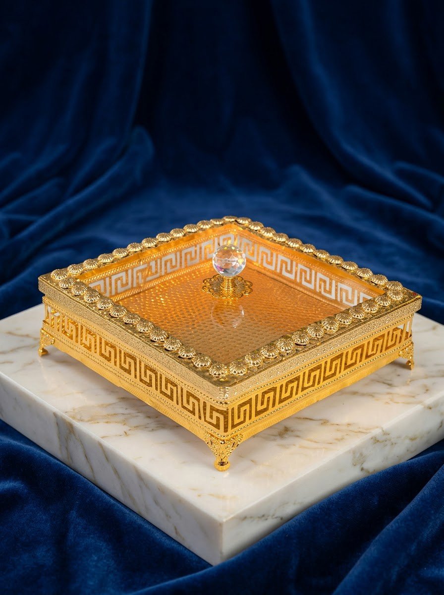 Roman Pattern Square Dry Fruit Box Gold