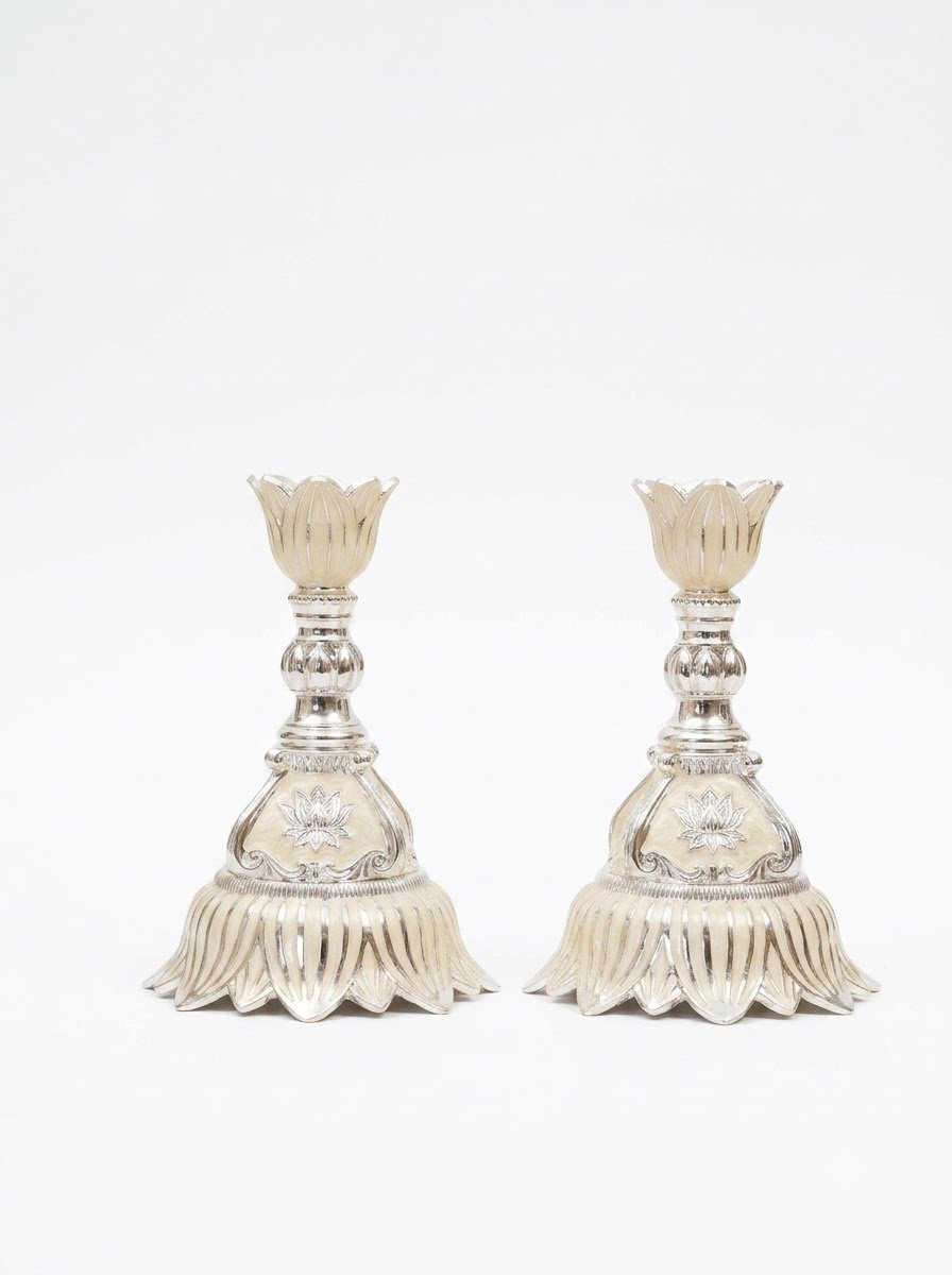 Pair of Candle Stand Cream Enamel