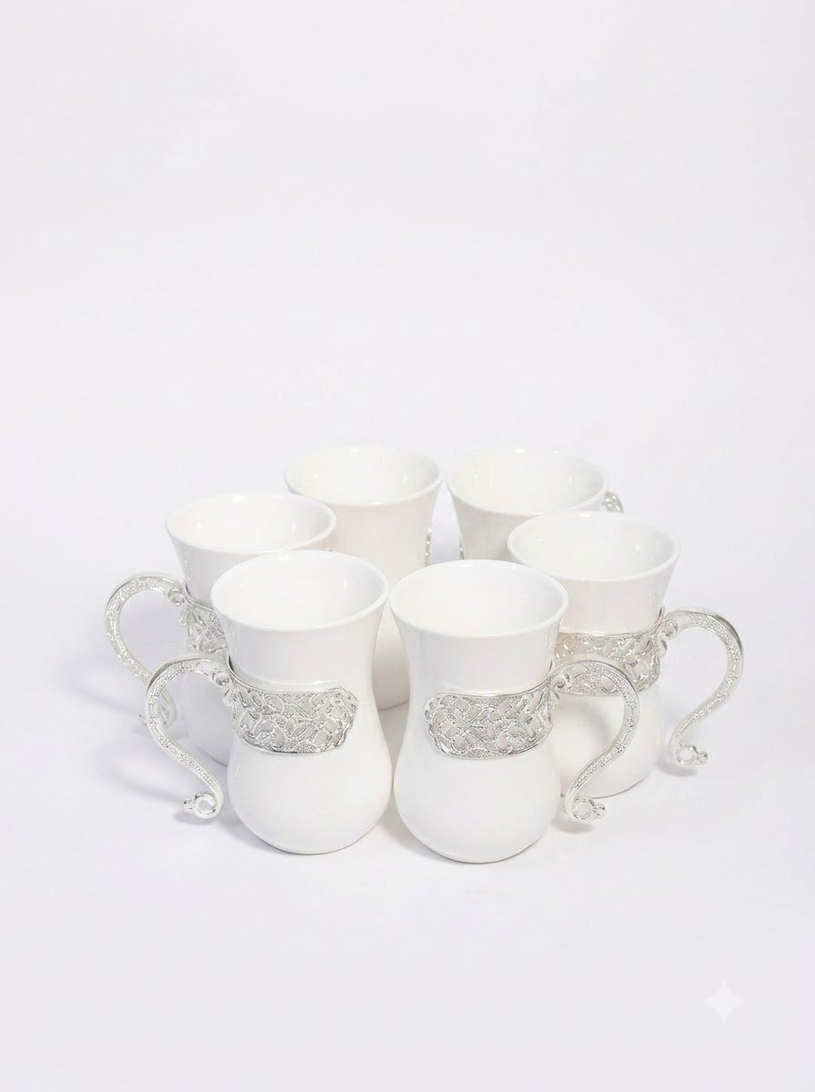 Ceramic Cup with Silver Handle Set of 6
