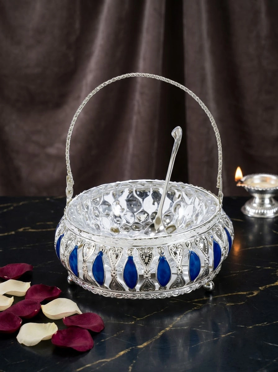 Basket with Handle Blue Enamel