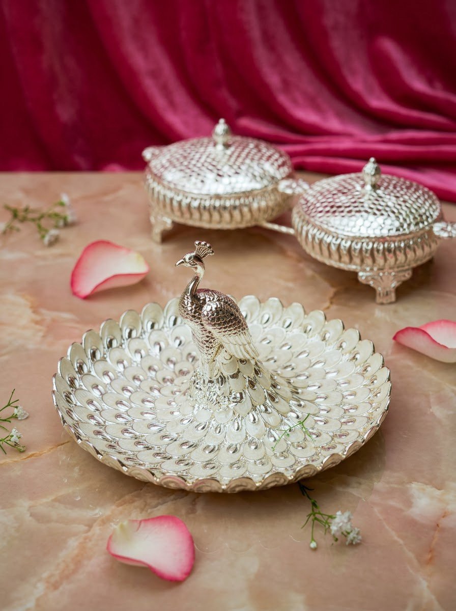 Peacock Platter Cream Enamel
