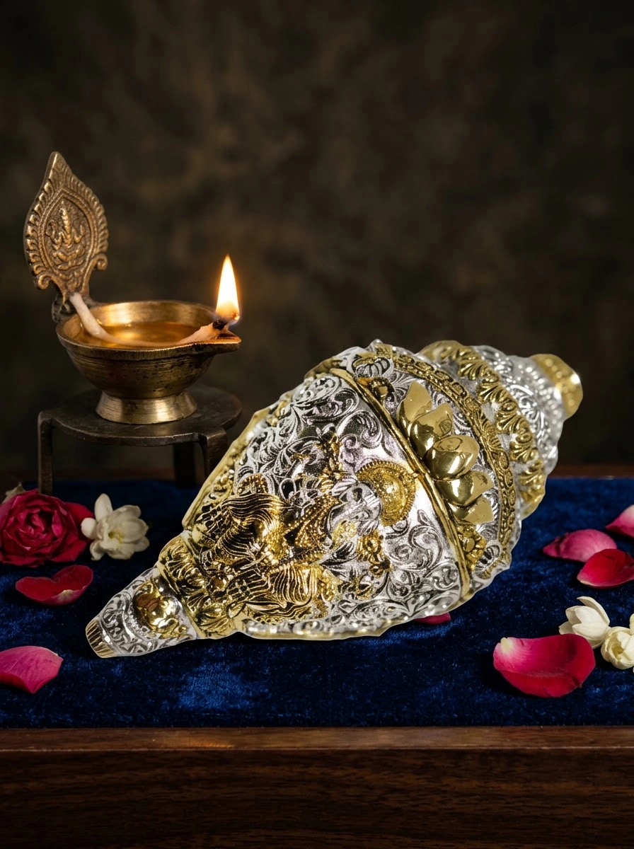 Lotus Ganesha Shankh Dual Tone Glossy Finish